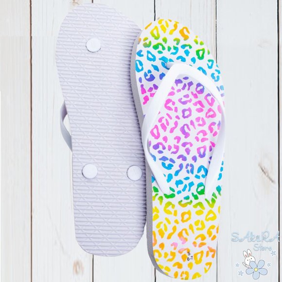 Animal Print Rainbow Women's Flip Flops Sandals - Picture 1 of 4